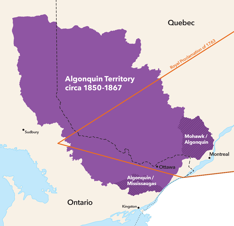 Map of Algonquin territory in Ottawa and Quebec - taken from Canada's History article