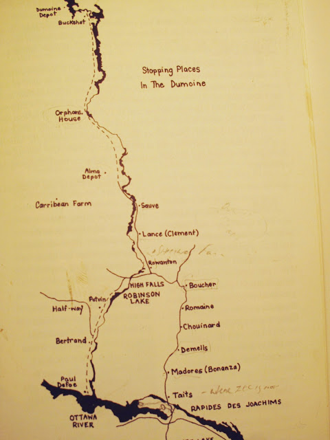 Carte historique des haltes le long de la Dumoine